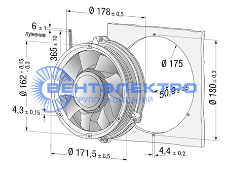 Габаритные размеры компактного вентилятора DV 6318/2 TDH5P Габаритные размеры компактного вентилятора DV 6318/2 TDH5P