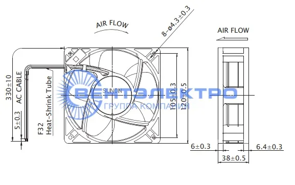 Габариты Sunon CF4113MBL-000U-AB9 Габариты Sunon CF4113MBL-000U-AB9