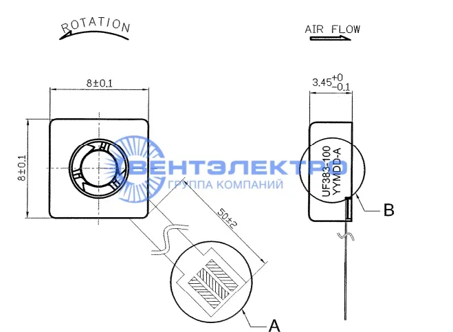 Габариты Sunon UF383-100 Габариты Sunon UF383-100