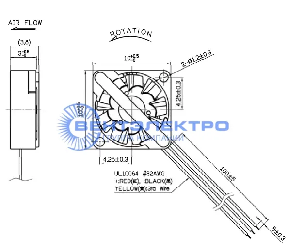 Габариты Sunon UF3A3-500TC Габариты Sunon UF3A3-500TC