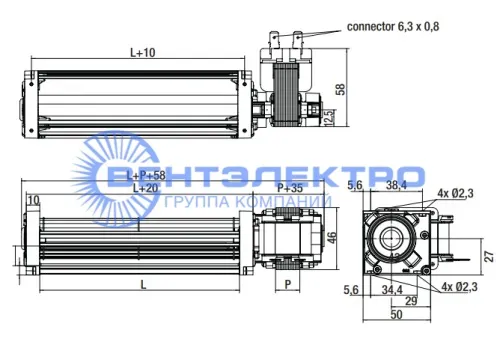 Размеры тангенциального вентилятора QL3/0030A1-2118LH-454 ca Эбм-Папст Размеры тангенциального вентилятора QL3/0030A1-2118LH-454 ca Эбм-Папст
