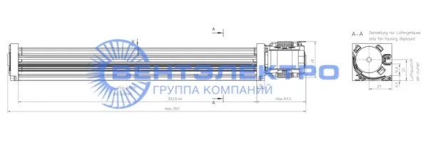 Размеры тангенциального вентилятора QL3/3000A2-2118LH-455cx Эбм-Папст