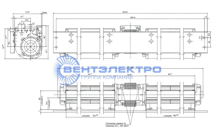 Размеры тангенциального вентилятора QLK45/1818A4-3030LH-16wt Эбм-Папст