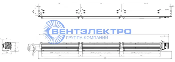 Размеры тангенциального вентилятора QLK45/9000-2212 Эбм-Папст Размеры тангенциального вентилятора QLK45/9000-2212 Эбм-Папст