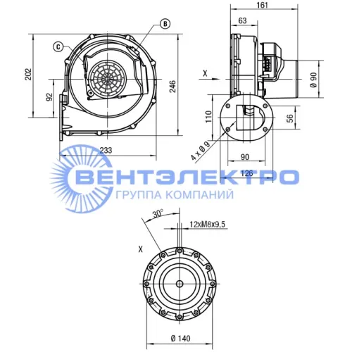 Габаритные размеры вентилятора RG175/2000-3633-010204