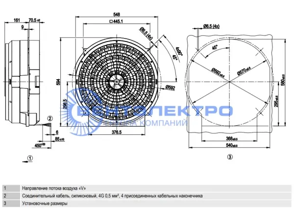 Габаритные размеры вентилятора W4E450SP0130