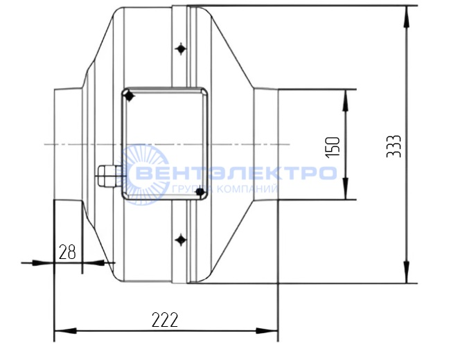 Габаритные размеры радиального вентилятора LXFB2E220/44-P92/25-G150 Weiguang