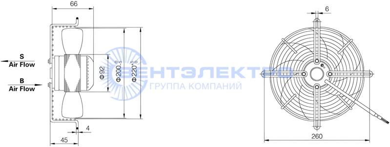 Габаритные размеры осевого вентилятора YWF2E-200S-92/15-G Weiguang Габаритные размеры осевого вентилятора YWF2E-200S-92/15-G Weiguang