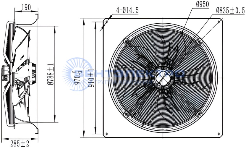 Габаритные размеры осевого вентилятора YWF6D-800S-180/105-B1 Weiguang Габаритные размеры осевого вентилятора YWF6D-800S-180/105-B1 Weiguang
