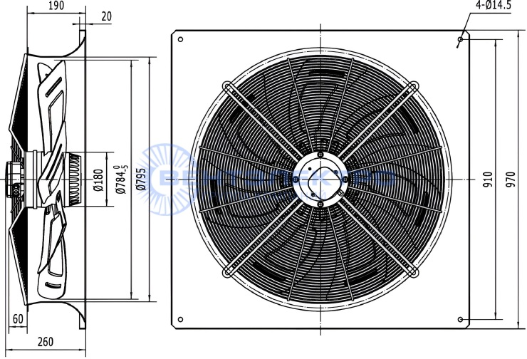 Габаритные размеры осевого вентилятора YWF6D-800S-180/75-B1 Weiguang Габаритные размеры осевого вентилятора YWF6D-800S-180/75-B1 Weiguang