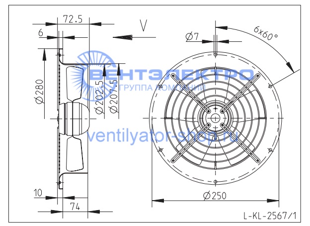 Габаритные размеры Ziehl-Abegg FB020-2EH.W8.V5 139695
